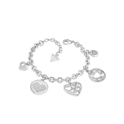 Rhodium plated heart charm chain bracelet ubb82048-l